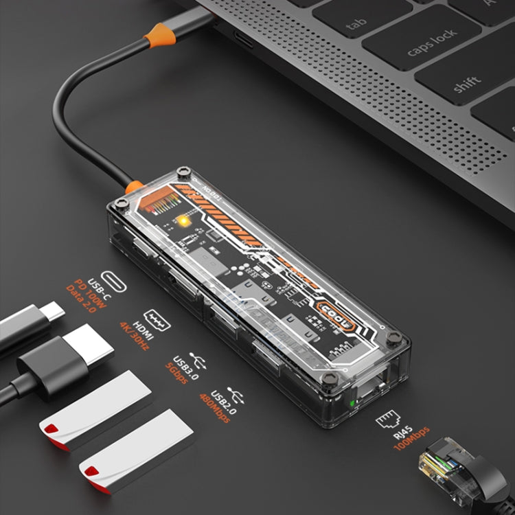 SW5R 5 in 1 Type-C to PD + USB3.0 + USB2.0 + HDMI + RJ45 HUB Docking Station