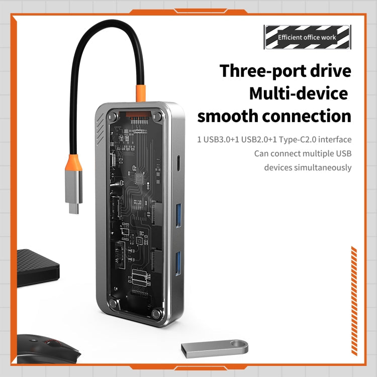 SW8V 8 in 1 Type-C to USB + HDMI + RJ45 + SD/TF HUB Docking Station