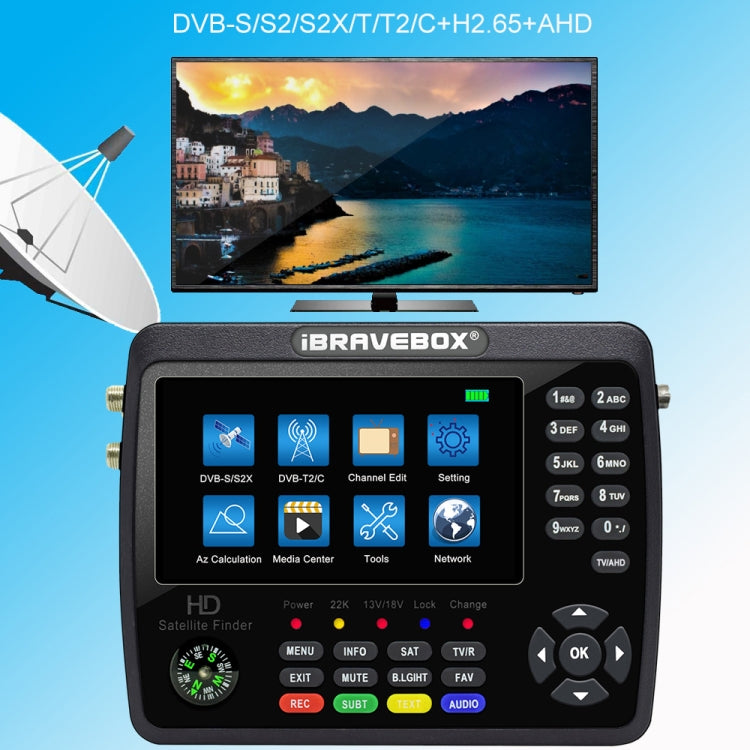 iBRAVEBOX V10 Finder Pro+ 4.3 inch Display Digital Satellite Meter Signal Finder, Support DVB-S/S2/S2X/T/T2/C AHD