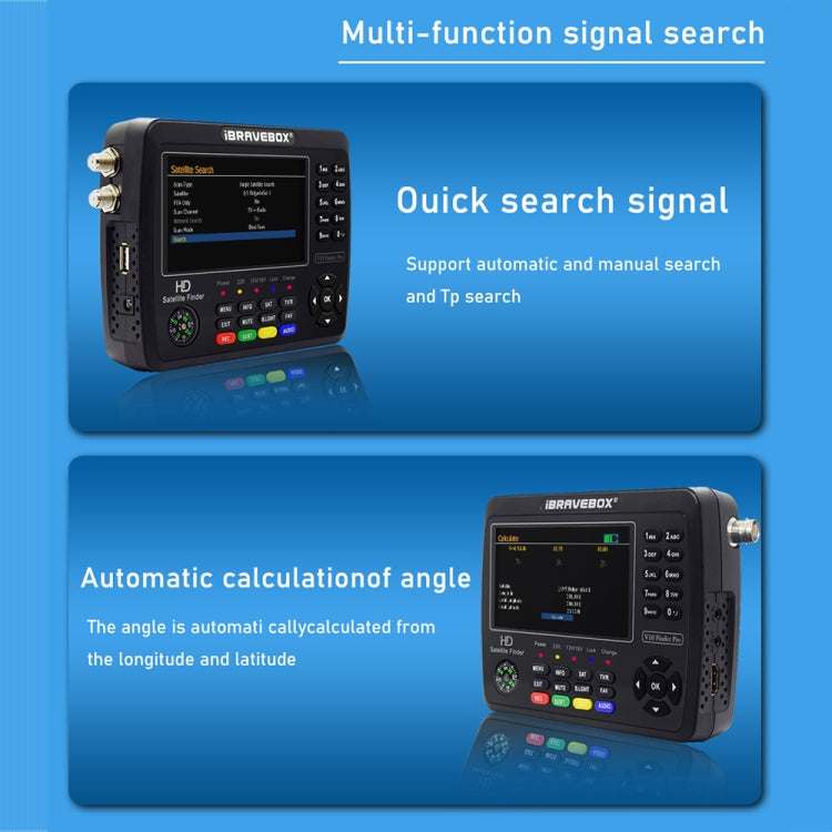 iBRAVEBOX V10 Finder Pro+ 4.3 inch Display Digital Satellite Meter Signal Finder, Support DVB-S/S2/S2X/T/T2/C AHD