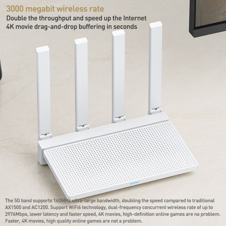 Original Xiaomi AX3000T 2.4GHz/5GHz Dual-band 1.3GHz CPU Router Supports NFC Connection, US Plug