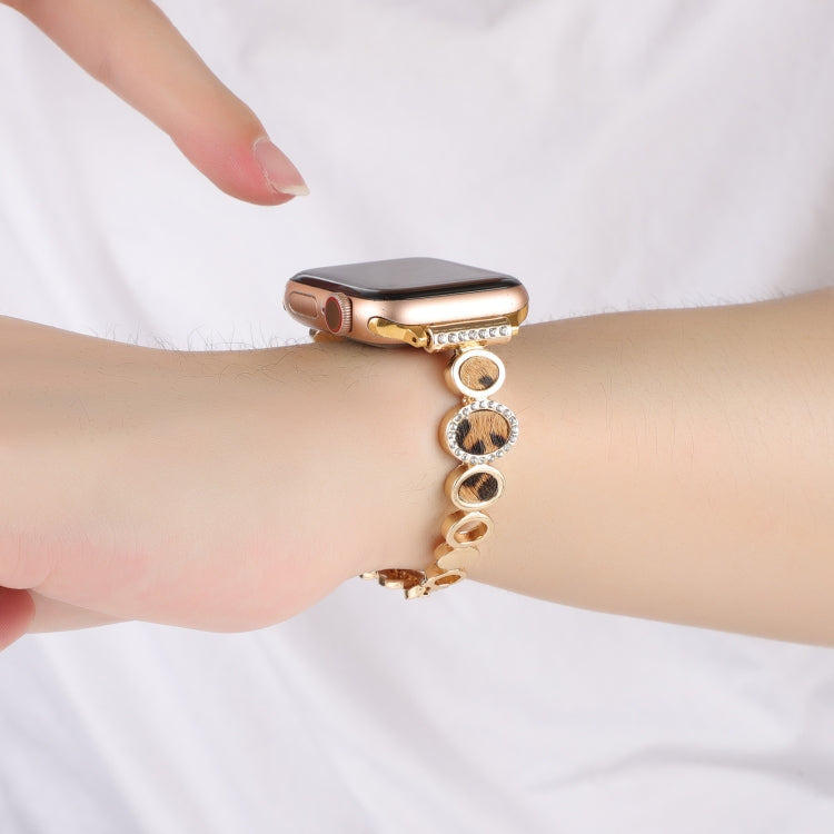 Leopard Rhinestones Metal Chain Watch Band, Series 2