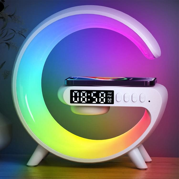 G69 G Shape Smart Bluetooth Speaker Support Wireless Charger & Alarm Clock & Wake-up Light