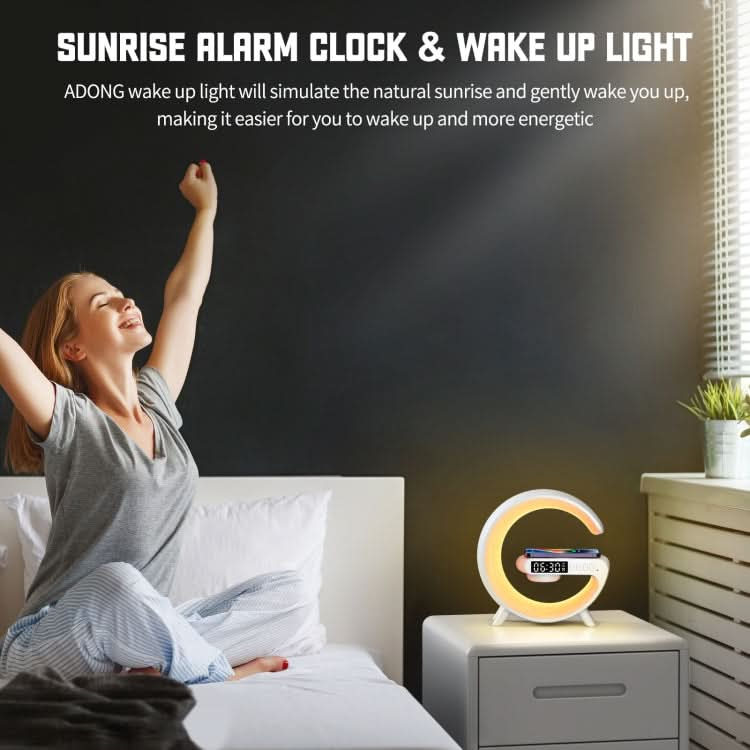 G69 G Shape Smart Bluetooth Speaker Support Wireless Charger & Alarm Clock & Wake-up Light