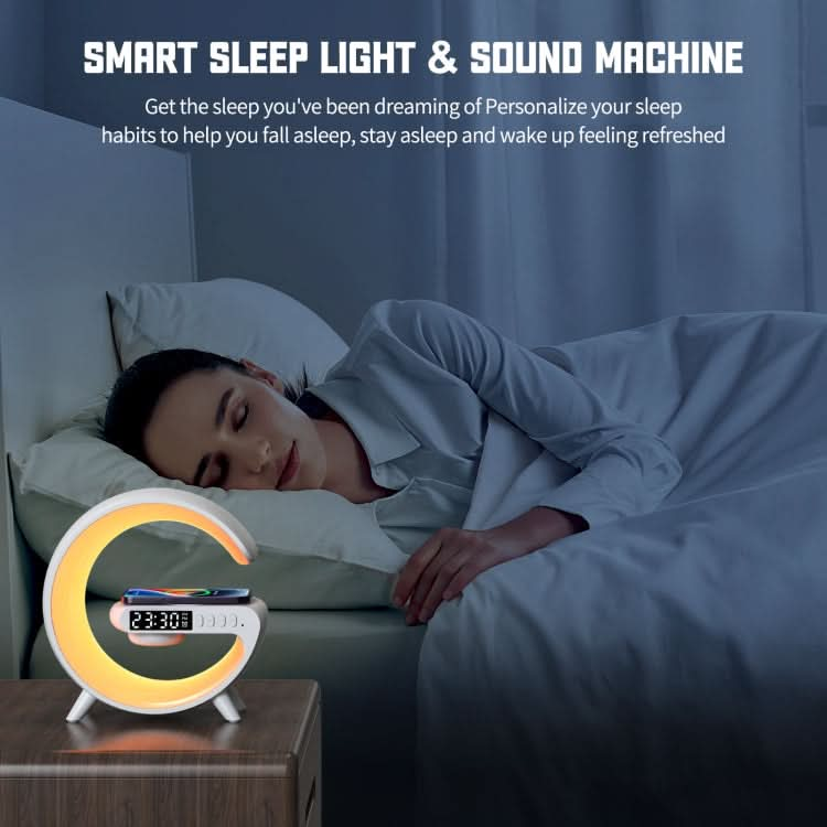 G69 G Shape Smart Bluetooth Speaker Support Wireless Charger & Alarm Clock & Wake-up Light