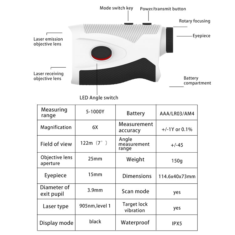 PR165 5-1000 Yards Handheld Laser Rangefinder Telescope Reluova