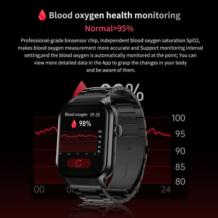 2.01 inch Three-bead Steel Strap Bluetooth Call Smart Watch Support Heart Rate Monitoring / Non-invasive Blood Sugar-Reluova