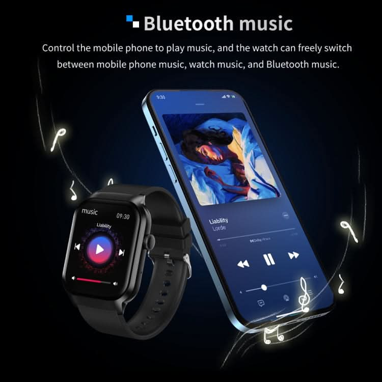 2.01 inch Silicone Strap Bluetooth Call Smart Watch Support Heart Rate Monitoring / Non-invasive Blood Sugar