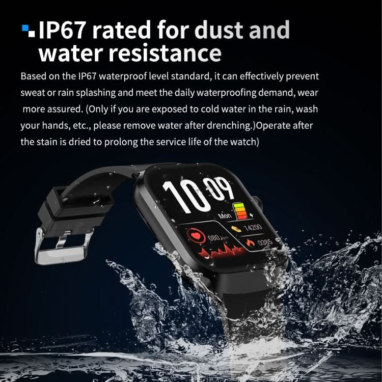 2.01 inch Silicone Strap Bluetooth Call Smart Watch Support Heart Rate Monitoring / Non-invasive Blood Sugar