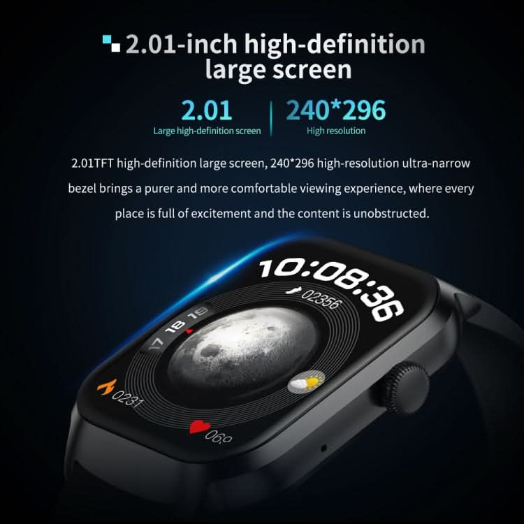 2.01 inch Silicone Strap Bluetooth Call Smart Watch Support Heart Rate Monitoring / Non-invasive Blood Sugar