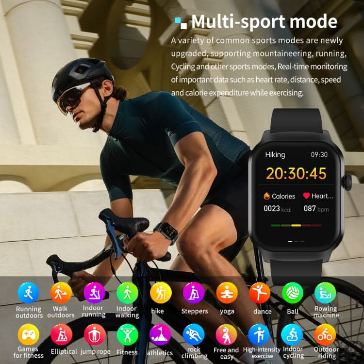 2.01 inch Silicone Strap Bluetooth Call Smart Watch Support Heart Rate Monitoring / Non-invasive Blood Sugar