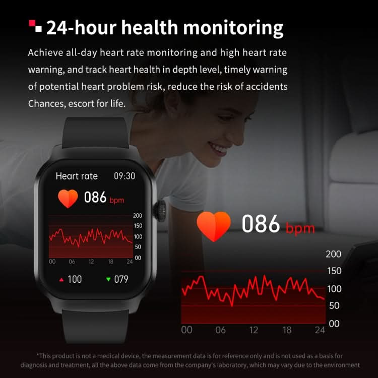 2.01 inch Silicone Strap Bluetooth Call Smart Watch Support Heart Rate Monitoring / Non-invasive Blood Sugar-Reluova