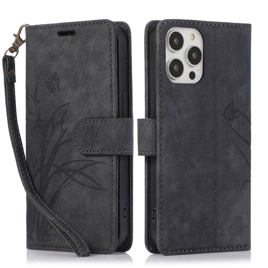 Orchid Butterfly Embossed Leather Phone Case, Series 2