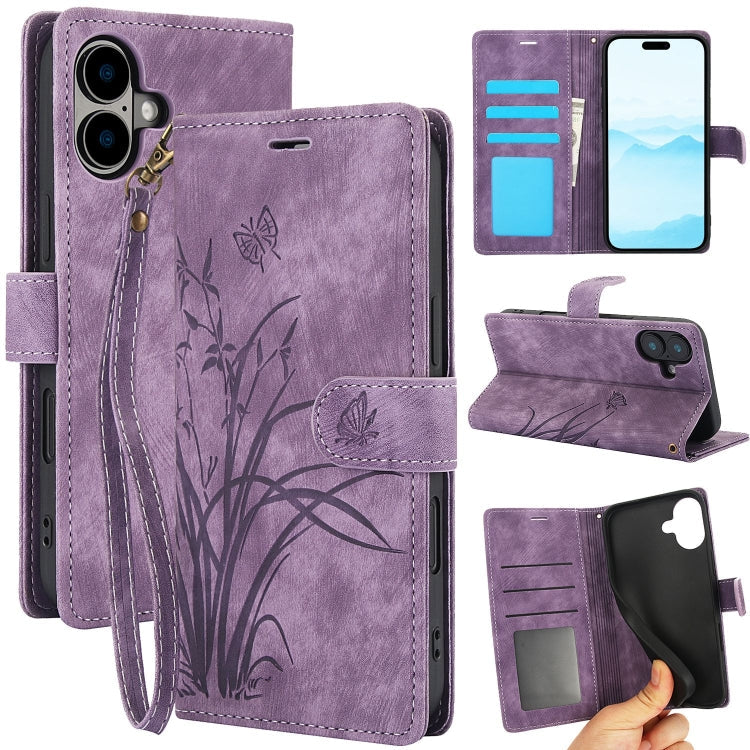 Orchid Butterfly Embossed Leather Phone Case, Series 4