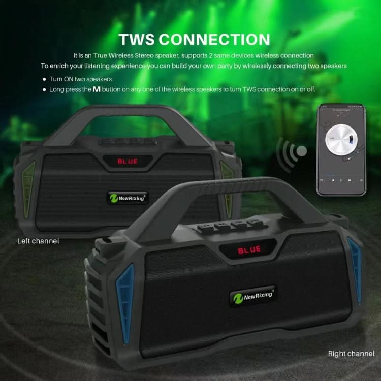 NewRixing NR6011 20W Portable Wireless Bluetooth Speaker TWS Subwoofer