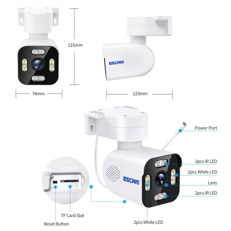 ESCAM PT303 3MP HD Motion Detection APP Control Pan & Tilt WiFi IP Camera Reluova