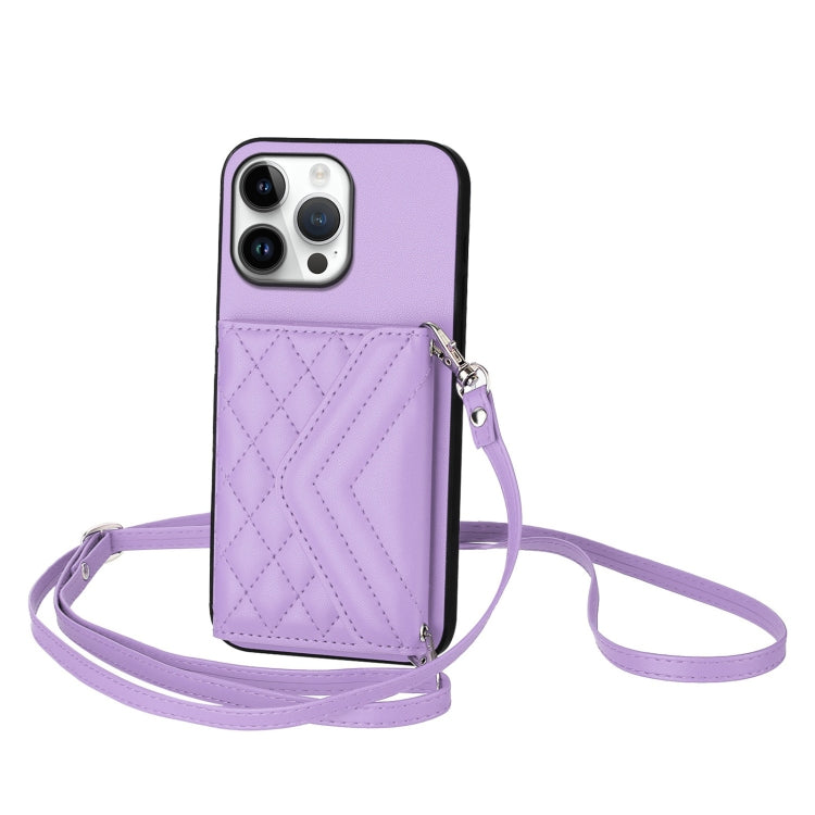 Rhombic Texture Card Bag RFID Phone Case with Long Lanyard, Series 3