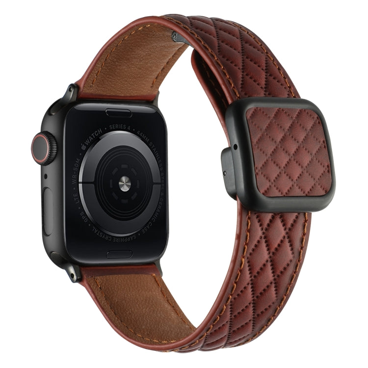 Rhombus Pattern Magnetic Square Buckle Leather Watch Band, Series 2