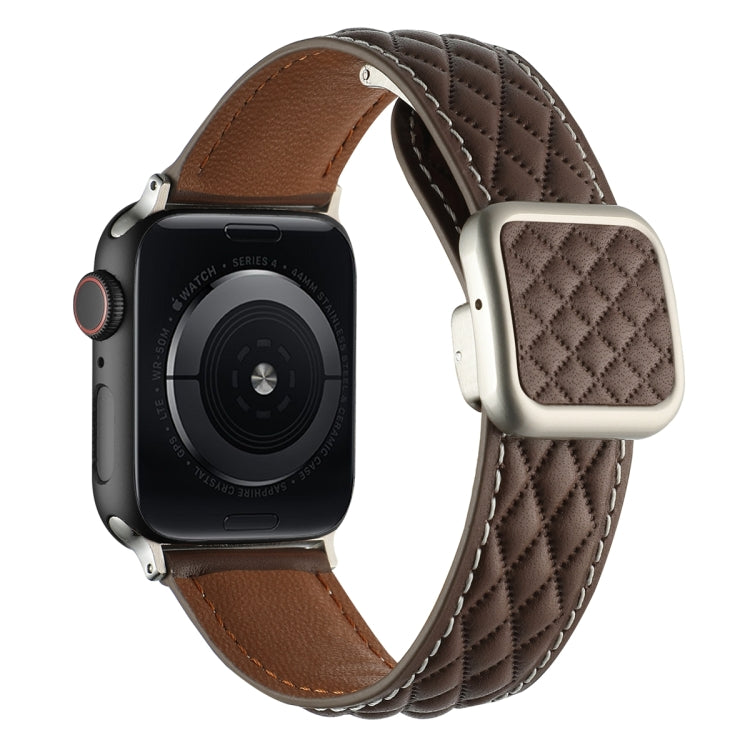 Rhombus Pattern Magnetic Square Buckle Leather Watch Band, Series 4