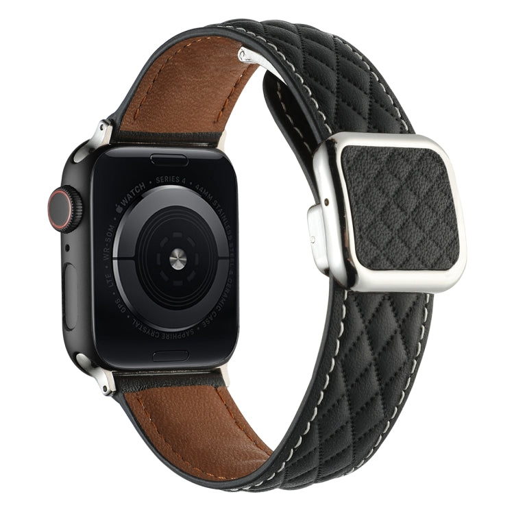 Rhombus Pattern Magnetic Square Buckle Leather Watch Band, Series 3