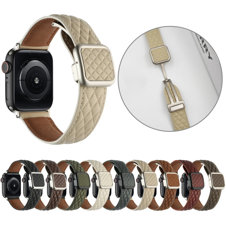 Rhombus Pattern Magnetic Square Buckle Leather Watch Band, Series 3