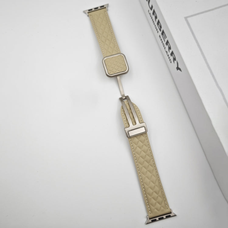 Rhombus Pattern Magnetic Square Buckle Leather Watch Band, Series 1