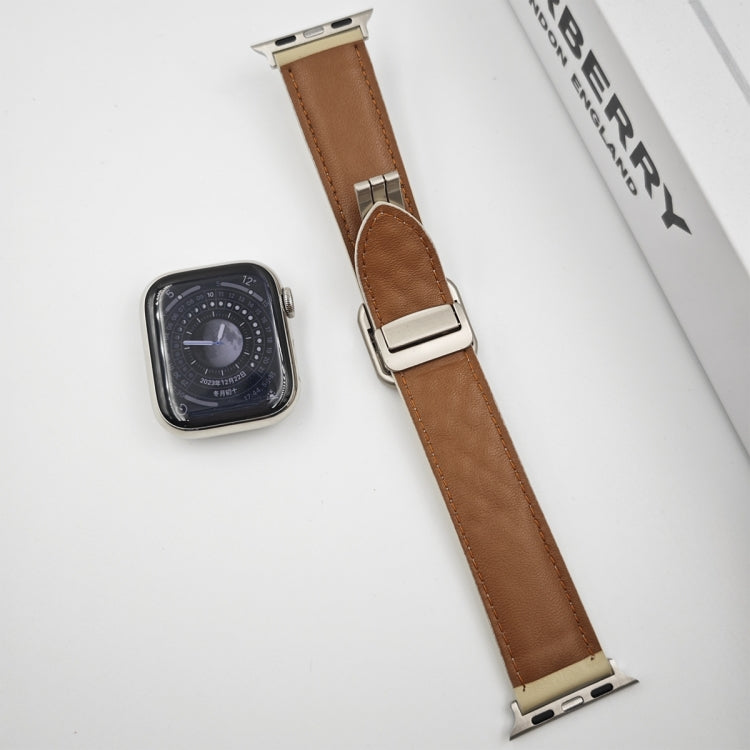 Rhombus Pattern Magnetic Square Buckle Leather Watch Band, Series 1