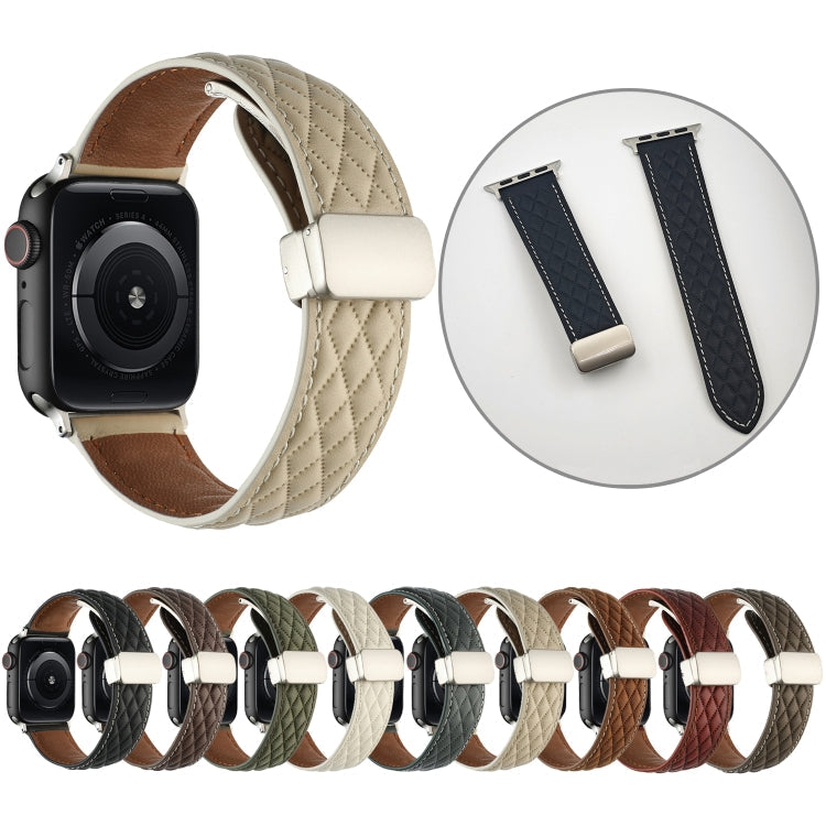 Rhombus Pattern Magnetic Folding Buckle Leather Watch Band, Series 1