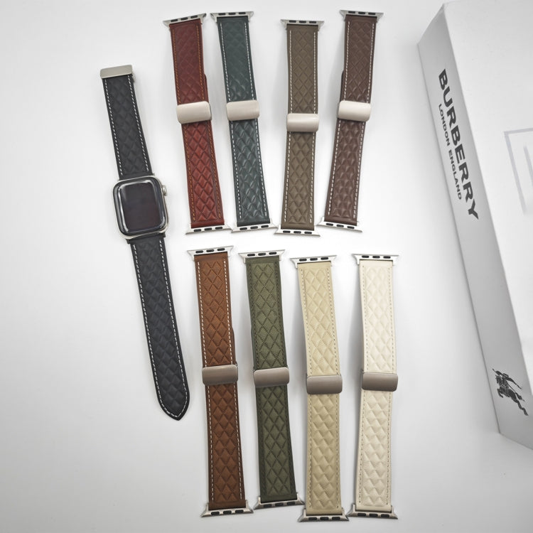 Rhombus Pattern Magnetic Folding Buckle Leather Watch Band, Series 1