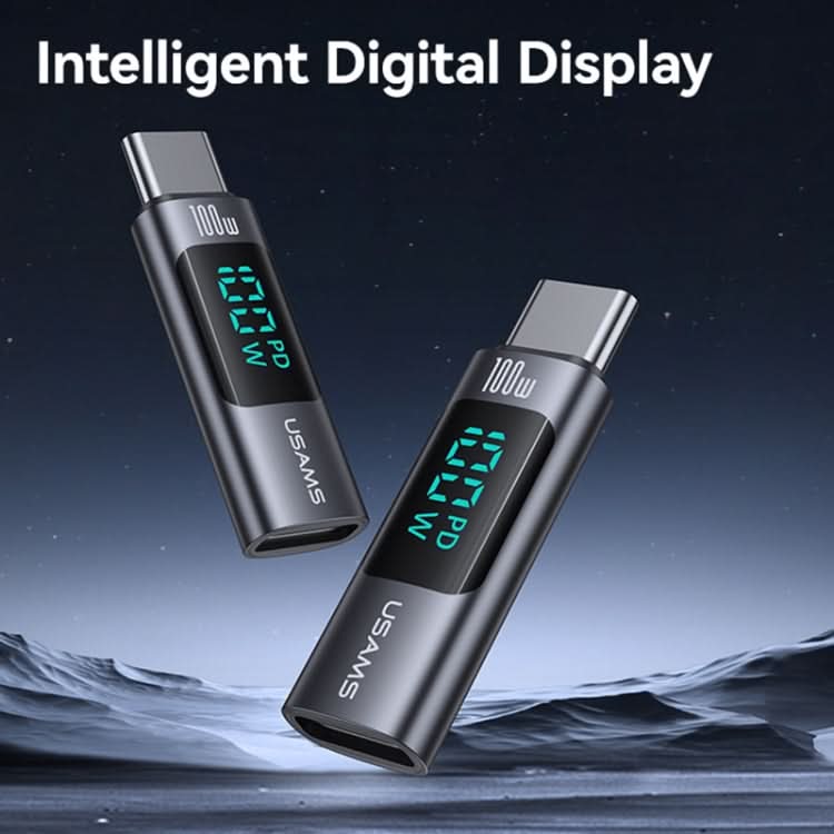 USAMS US-SJ682 AU18 PD100W USB-C / Type-C to USB-C / Type-C Aluminum Alloy Digital Display Adapter