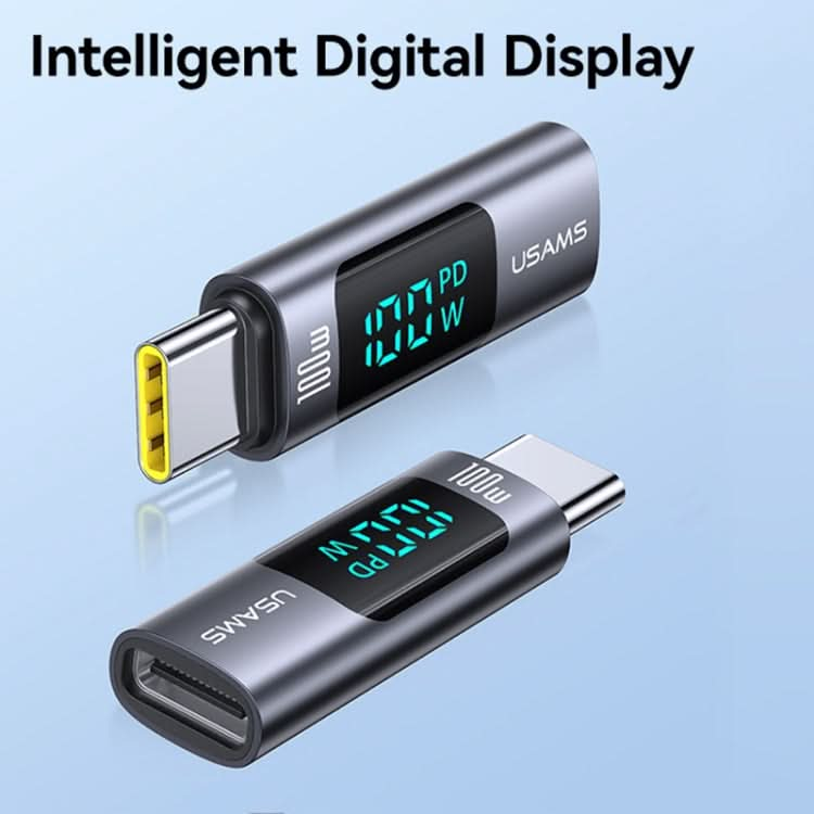 USAMS US-SJ682 AU18 PD100W USB-C / Type-C to USB-C / Type-C Aluminum Alloy Digital Display Adapter