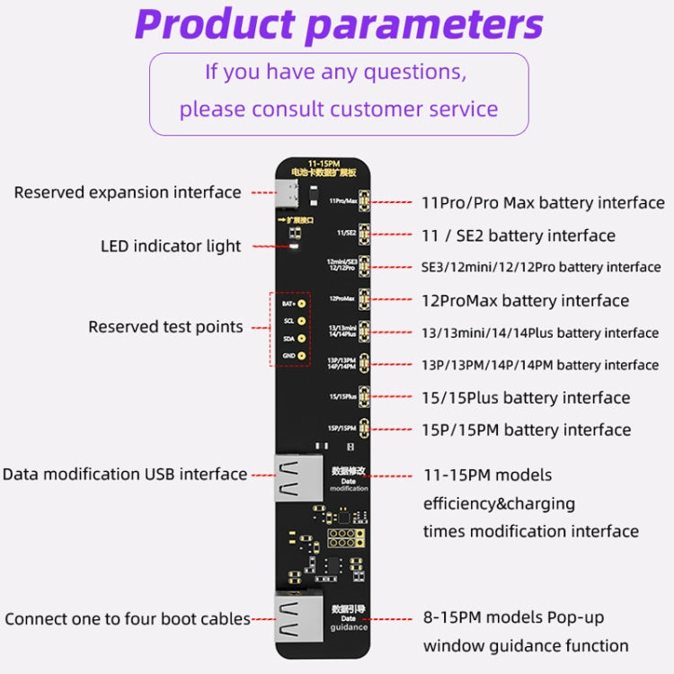 i2C KC02 Battery Data Repair Expansion Board Modifying Battery Efficiency for iPhone 11-15 Pro Max