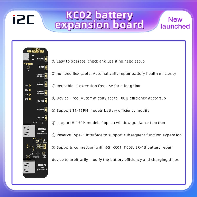 i2C KC02 Battery Data Repair Expansion Board Modifying Battery Efficiency for iPhone 11-15 Pro Max