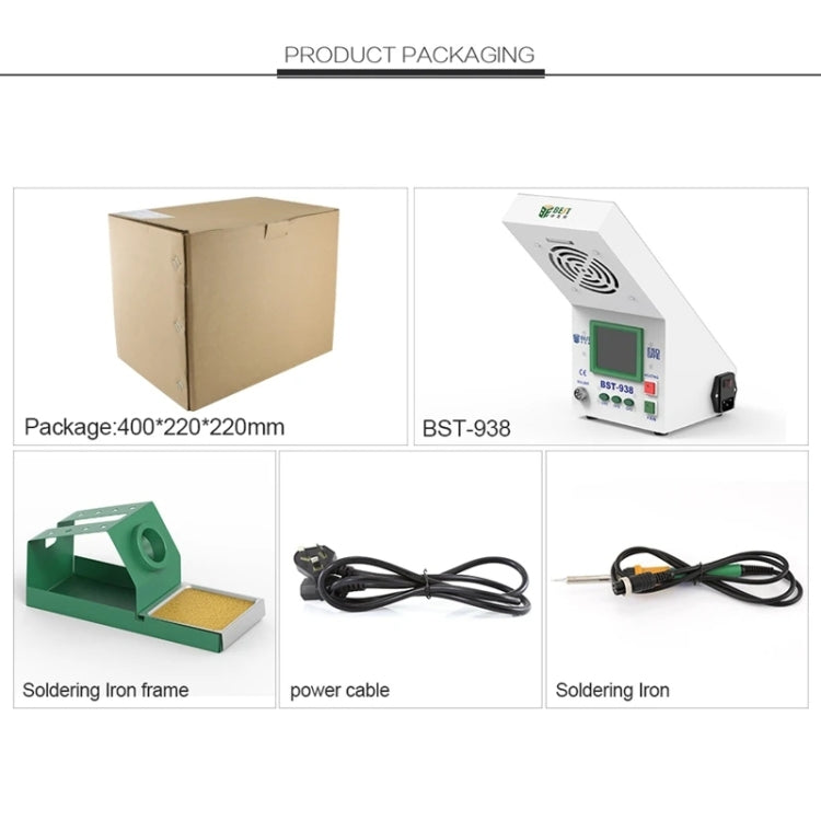 BEST BST-938 LED Electric Iron Smoking Instrument Smoke Purifier Soldering Station with Exhaust Fan