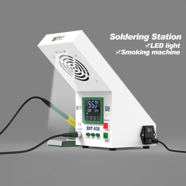 BEST BST-938 LED Electric Iron Smoking Instrument Smoke Purifier Soldering Station with Exhaust Fan