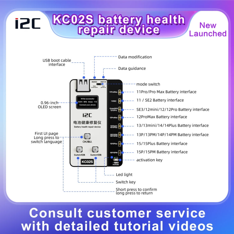 i2C KC02S Battery Health Recovery Device Activation Instrument For iPhone 11-15 Series