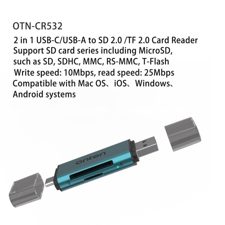 Onten CR532 2 in 1 USB-A / USB-C to SD2.0 / TF2.0 USB Card Reader