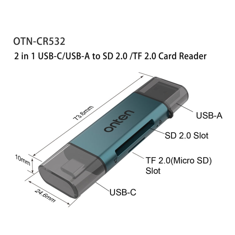 Onten CR532 2 in 1 USB-A / USB-C to SD2.0 / TF2.0 USB Card Reader My Store