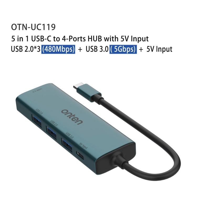 Onten UC119 5 in 1 USB-C / Type-C to USB 4-Ports USB HUB with 5V Input