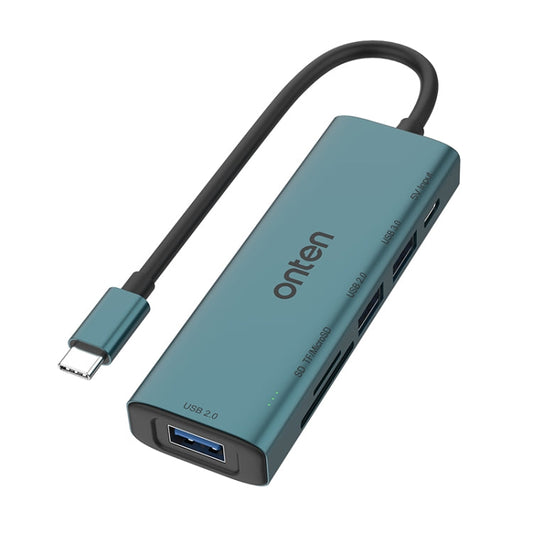 Onten UC120 6 in 1 USB-C to SD / TF Card Reader with 3-Ports USB HUB & 5V Input