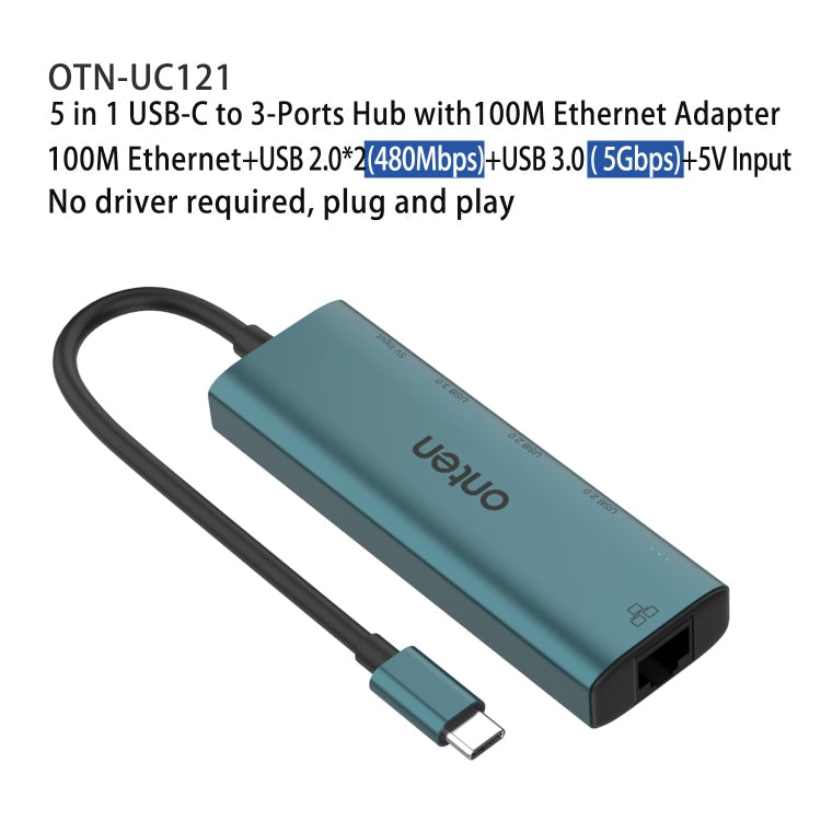 Onten UC121 5 in 1 USB-C / Type-C to USB 3.0 HUB with 5V Input & 100Mbps Network Card My Store