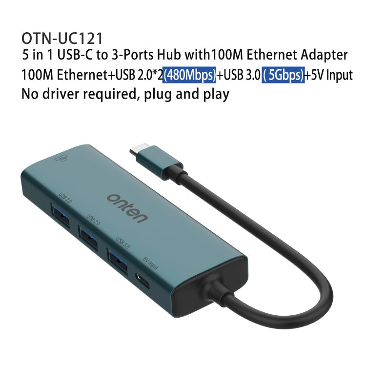 Onten UC121 5 in 1 USB-C / Type-C to USB 3.0 HUB with 5V Input & 100Mbps Network Card