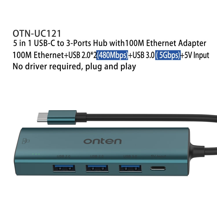 Onten UC121 5 in 1 USB-C / Type-C to USB 3.0 HUB with 5V Input & 100Mbps Network Card