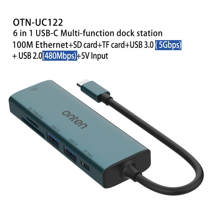 Onten UC122 6 in 1 USB-C / Type-C to SD + TF Card + USB 3.0 HUB with 5V Input & 100Mbps Network Card My Store