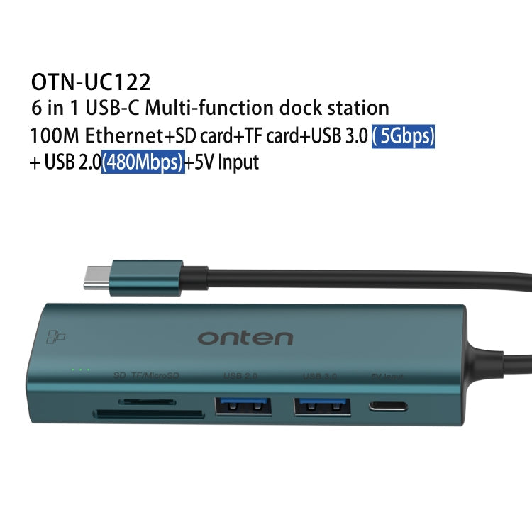 Onten UC122 6 in 1 USB-C / Type-C to SD + TF Card + USB 3.0 HUB with 5V Input & 100Mbps Network Card My Store