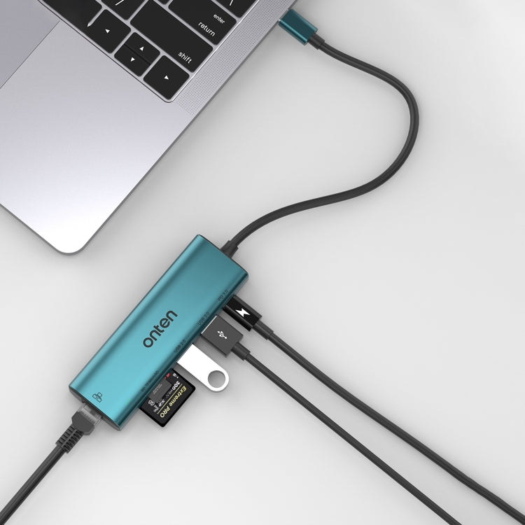 Onten UC122 6 in 1 USB-C / Type-C to SD + TF Card + USB 3.0 HUB with 5V Input & 100Mbps Network Card