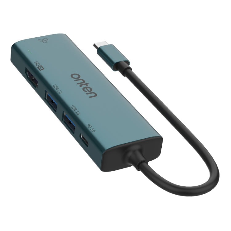 Onten UC125 5 in 1 USB-C / Type-C to HDMI+USB3.0+PD3.0 Multi-function HUB with 100Mbps Network Card