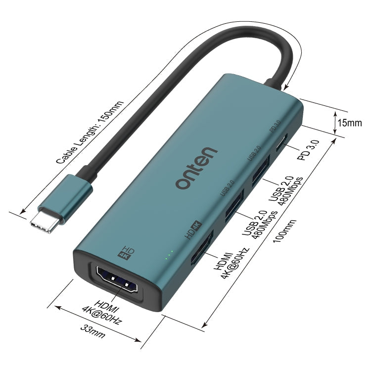 Onten UC126 5 in 1 USB-C / Type-C to Dual HDM I+ USB2.0 + PD3.0 Multi-function HUB Docking Station My Store