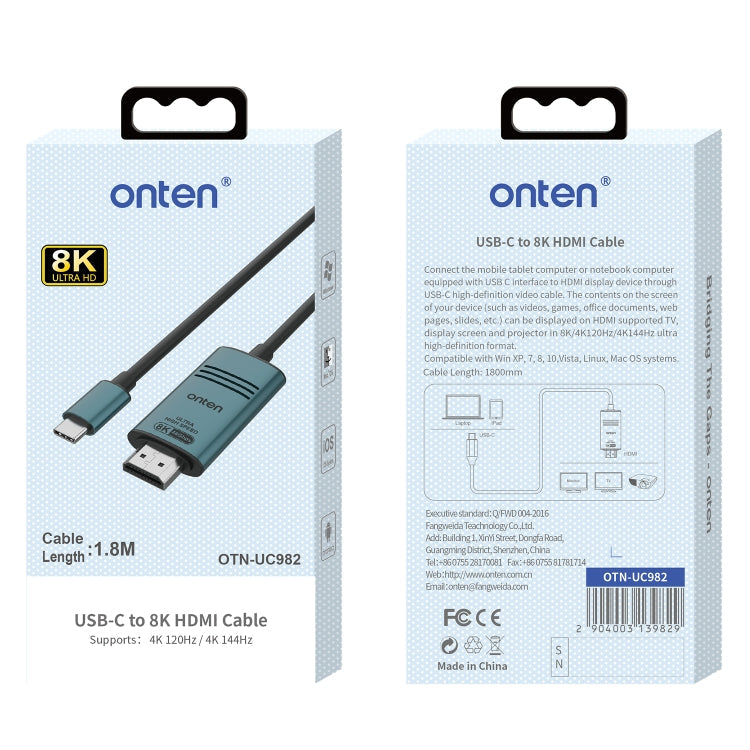 Onten UC982 8K 60Hz USB-C / Type-C to HDMI Video HD Conversion Cable My Store