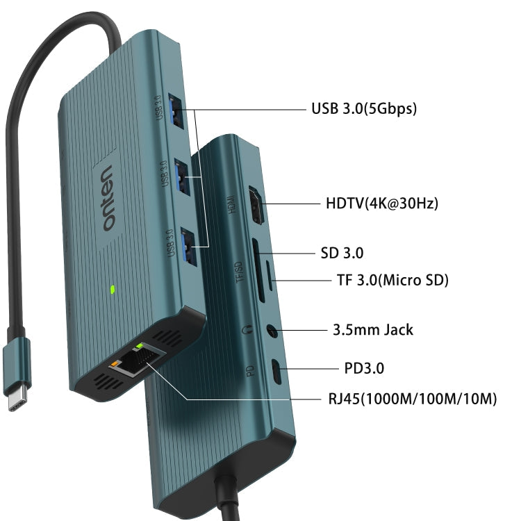 Onten UC961 9 in 1 USB-C / Type-C Multi-function HUB Docking Station